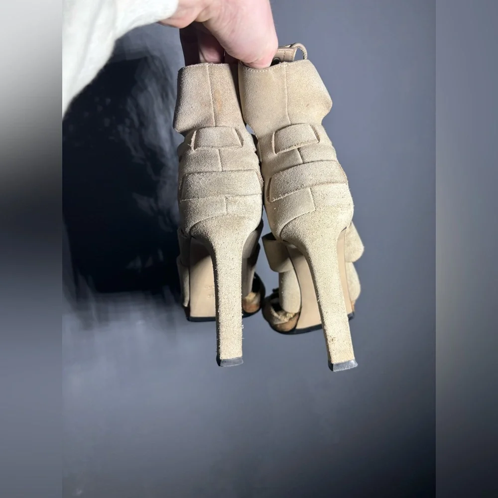 GUCCI Jasmine Beige Suede Lace Up Espadrille Heeled Sandals Size 39.5 - Picture 3 of 10